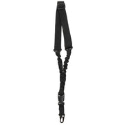 Correa Bungee unipunto negra con mosquetón, sección elástica, longitud ajustable 55-75 cm, nylon