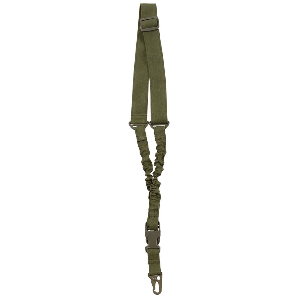 Correa Bungee unipunto negra con mosquetón, sección elástica, longitud ajustable 55-75 cm, nylon