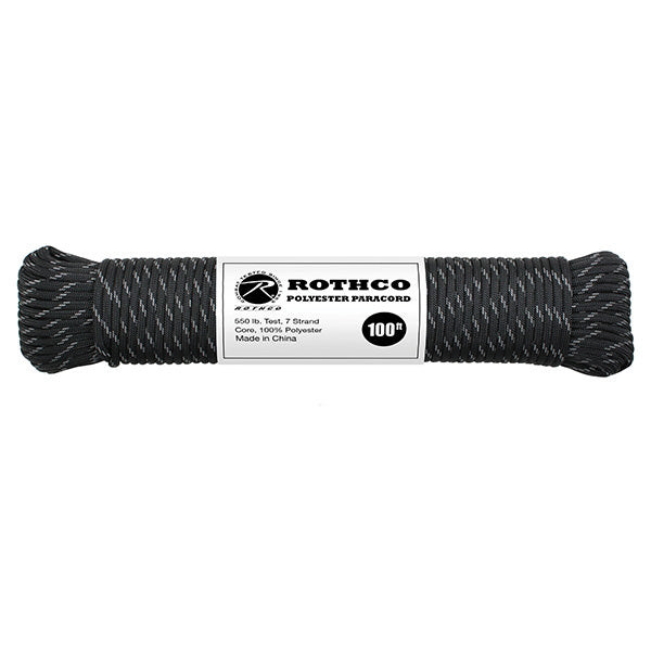 Cuerda paracord poliéster 4 mm 30 m negra con hilos reflectantes