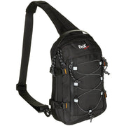 Mochila sling compacta negra con 2 anillas D y correa para llevar en un solo hombro