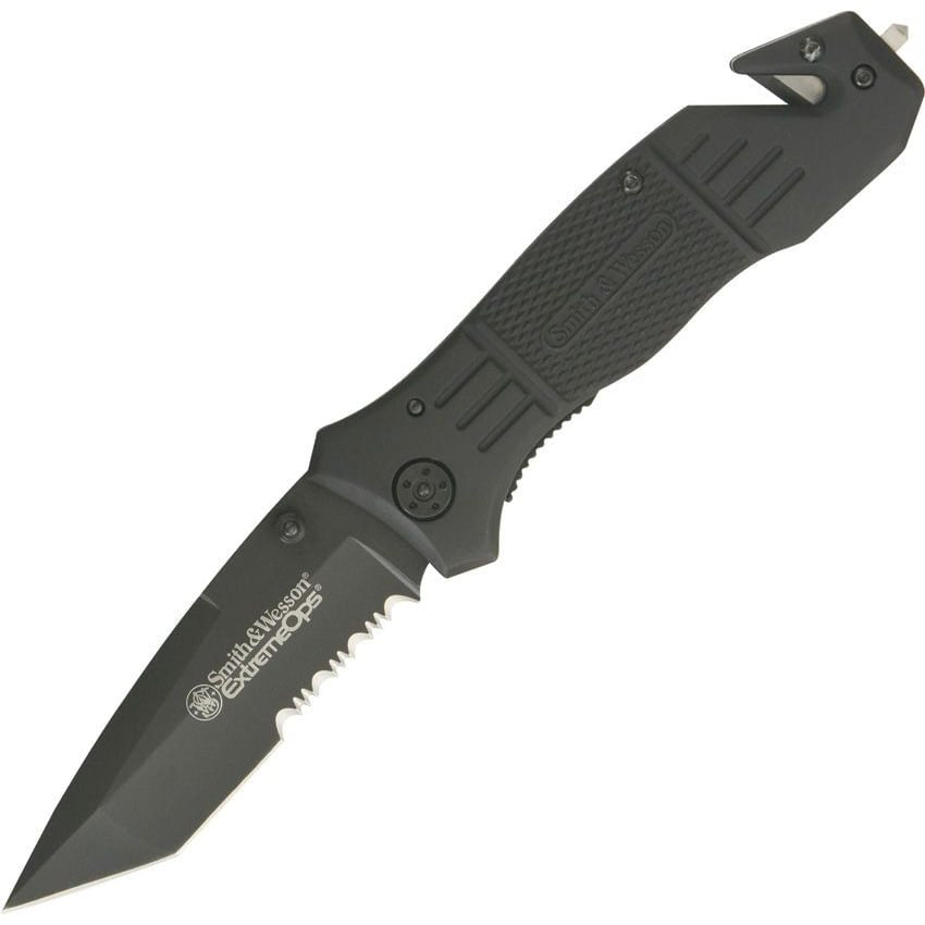 Cuchillo plegable EXTREME OPS RESCUE negro, hoja tanto 8,4 cm, clip y mango 11,9 cm