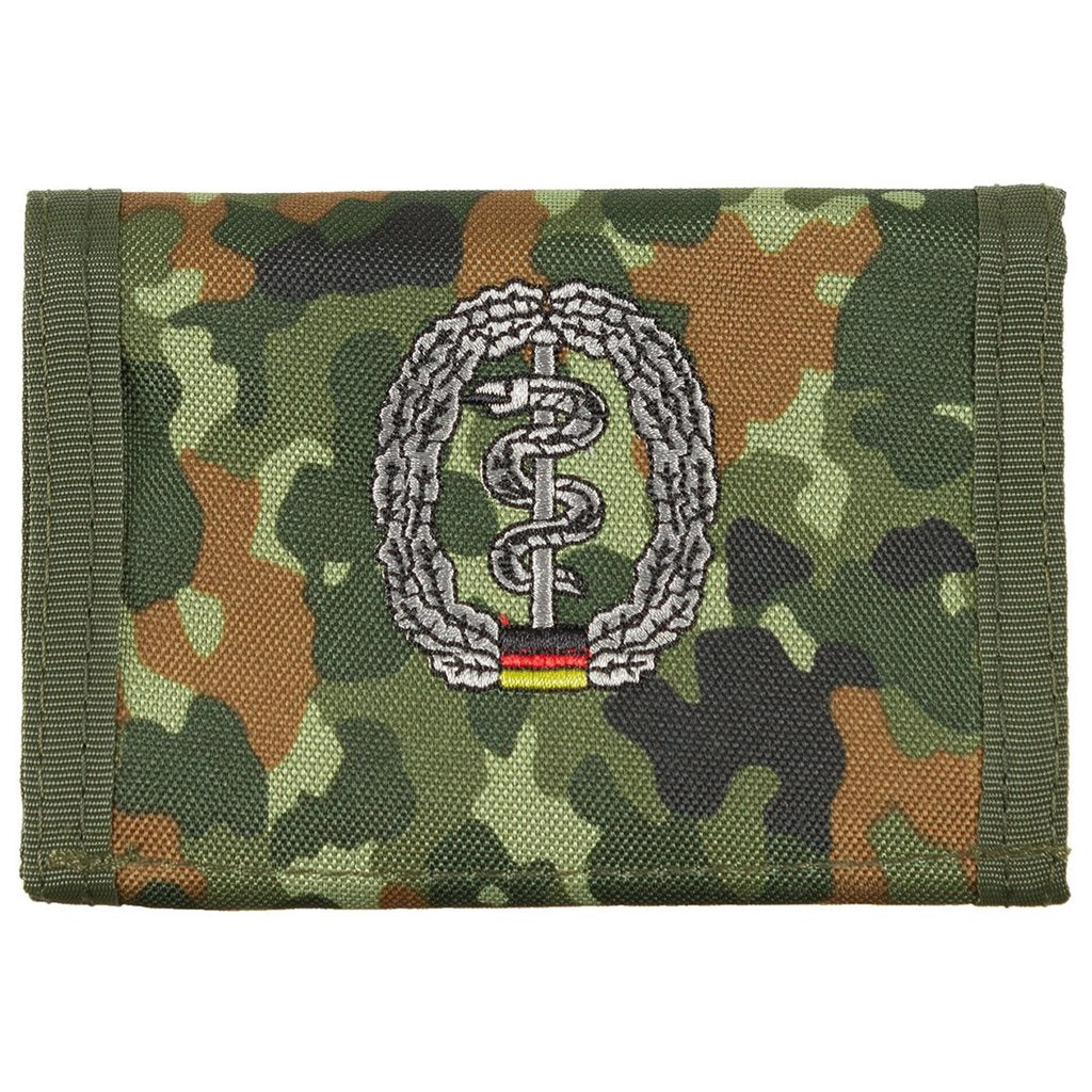 Cartera militar de nylon con camuflaje Flecktarn y emblema bordado de la unidad del Bundeswehr