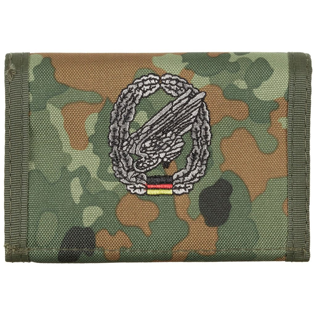Cartera militar de nylon con camuflaje Flecktarn y emblema bordado