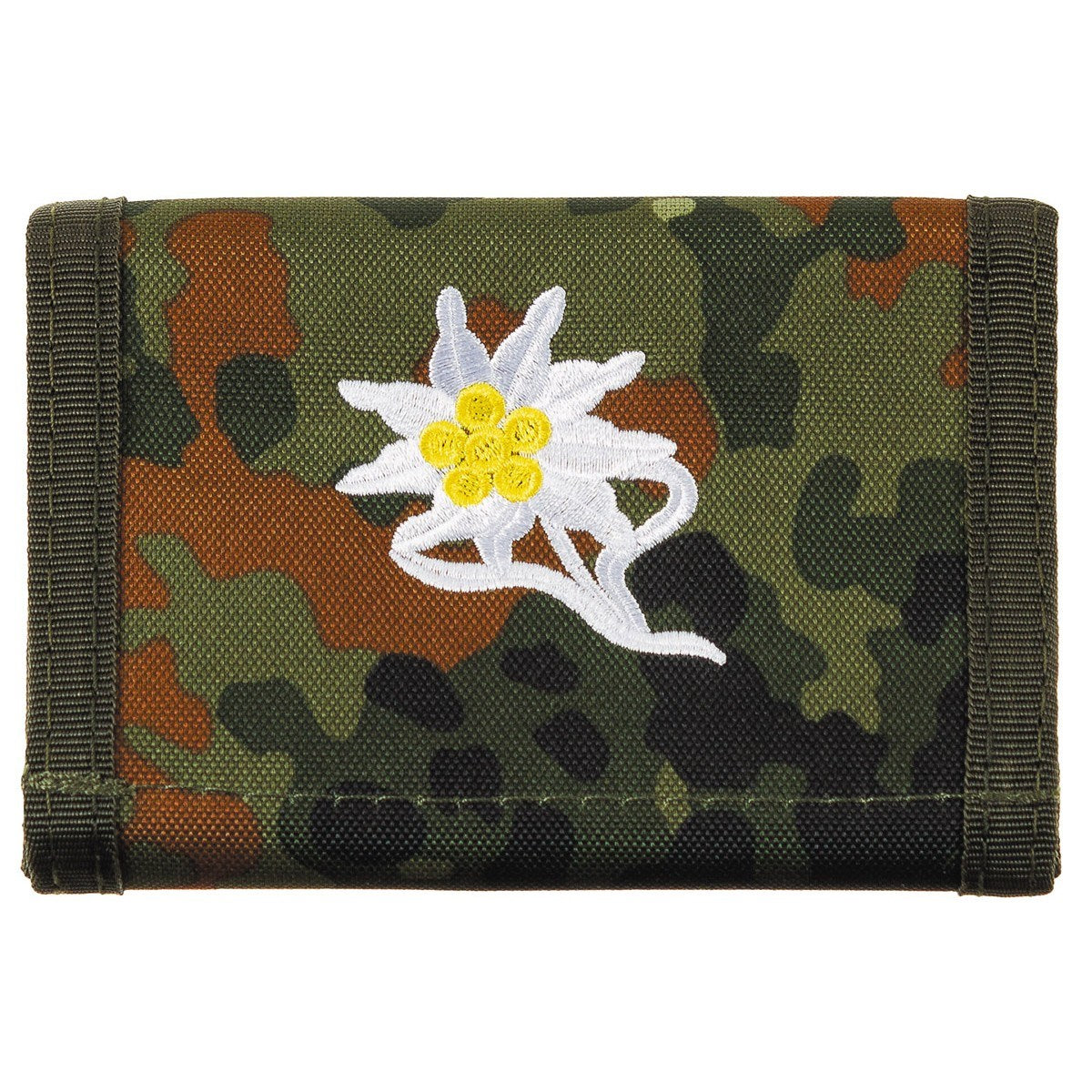 Cartera militar de nylon con camuflaje Flecktarn y emblema bordado