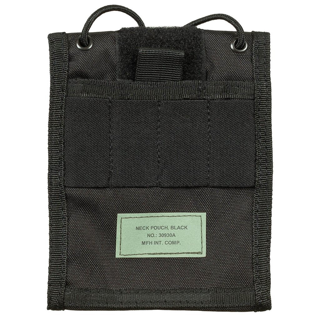 Cartera ID negra con cordón para colgar al cuello, estilo militar