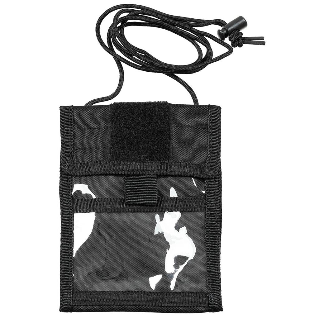 Cartera ID negra con cordón para colgar al cuello, estilo militar