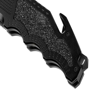 Navaja plegable S&W Border Guard Rescue negra, hoja tanto parcialmente dentada, cortador de cinturón, rompecristal, clip