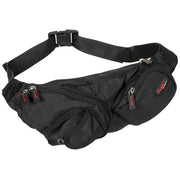 Riñonera negra con dos bolsillos con cremallera y bolsillo para móvil con velcro, cinturón ajustable, 100% poliéster