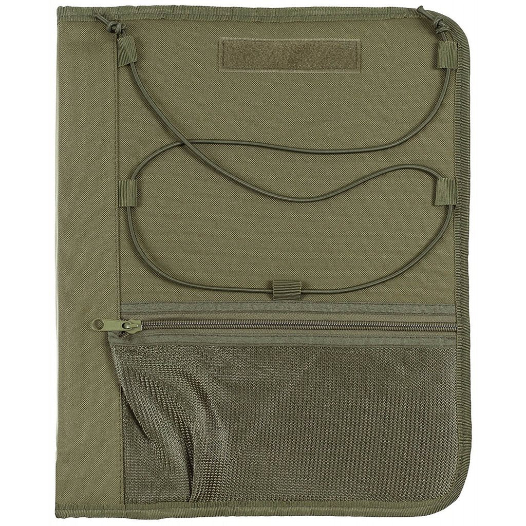 Estuche verde para material de escritura con bolsillo de malla, compatible con bloc A4