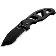 Cuchillo plegable PARAFRAME II Tanto negro, hoja parcialmente dentada, acero 7Cr17MoV con recubrimiento de nitruro de titanio, clip de bolsillo
