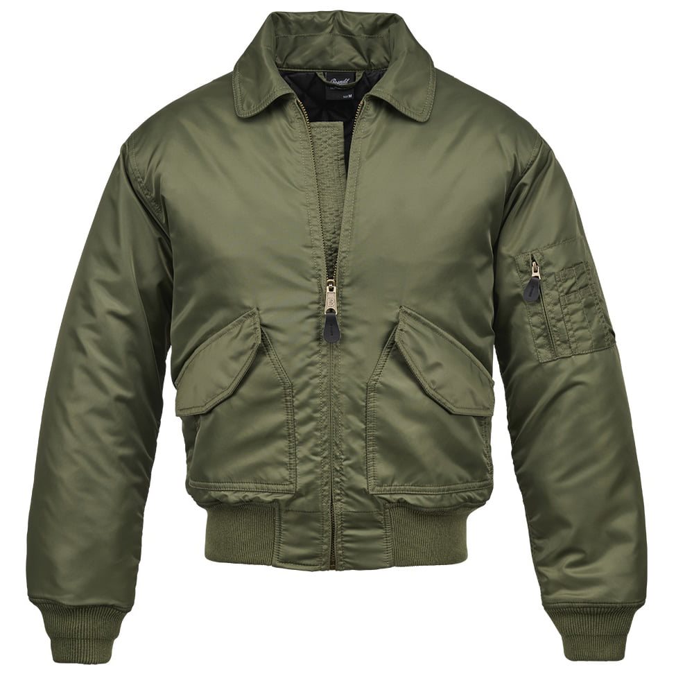 Chaqueta CWU verde Brandit con cierre central, tres bolsillos y cuello alzado
