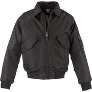 Chaqueta piloto CWU negra BRANDIT con cierre central y tres bolsillos