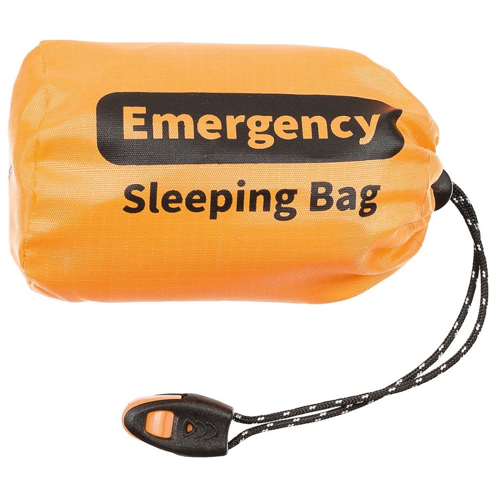 Saco de emergencia naranja EMARGENCY, material polietileno con lámina de aluminio y accesorios