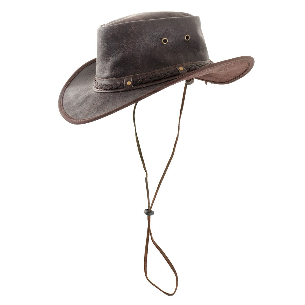 Sombrero de cuero CRUSHABLE plegable con ala reforzada y cuatro orificios de ventilación