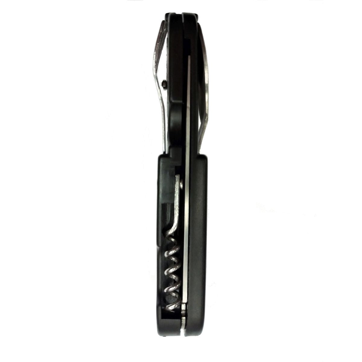 Cubertería KOMBI 5 en 1 con funda negra: cuchillo, tenedor, cuchara, sacacorchos y abridor de latas