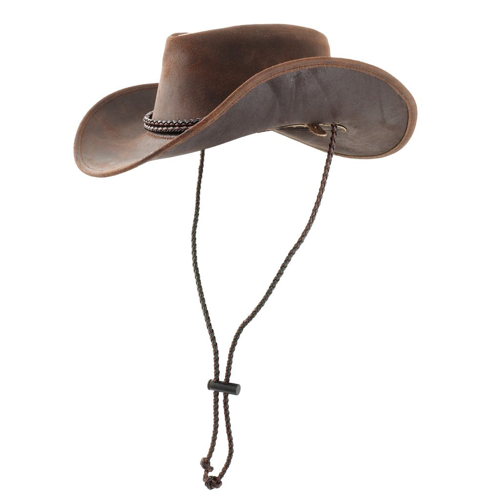 Sombrero de cuero TRAPPER hecho en piel de vacuno con frente y ala reforzadas y trenza decorativa