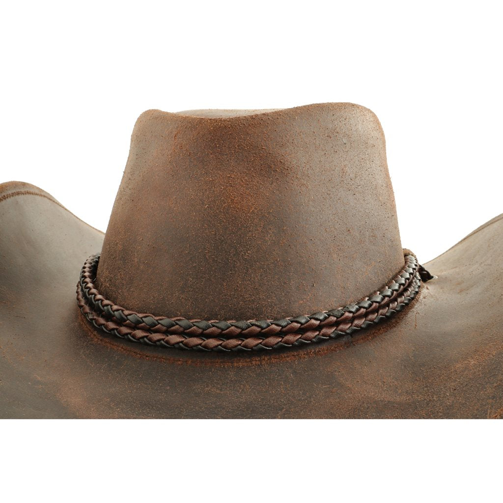 Sombrero de cuero TRAPPER hecho en piel de vacuno con frente y ala reforzadas y trenza decorativa