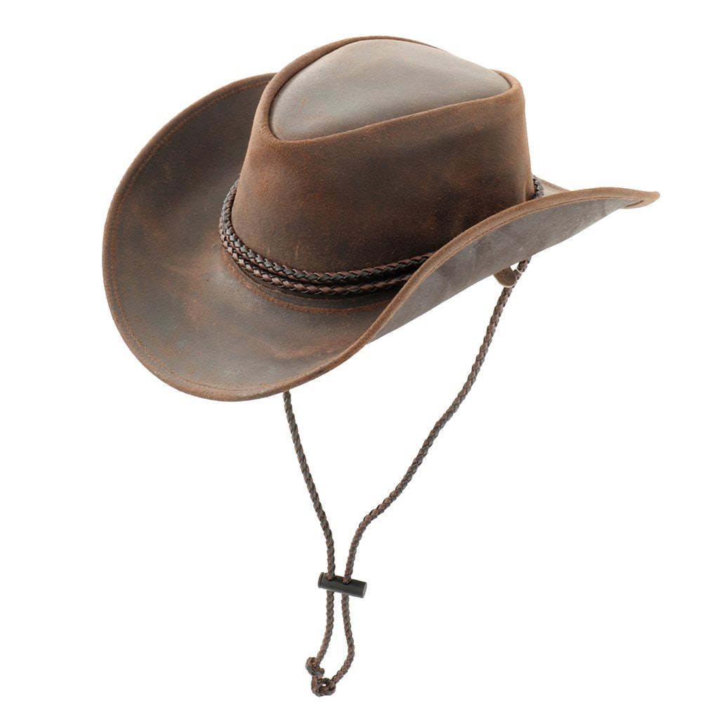 Sombrero de cuero TRAPPER hecho en piel de vacuno con frente y ala reforzadas y trenza decorativa