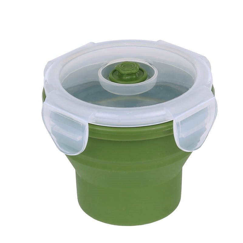 Taza plegable verde con tapa y válvula de ventilación
