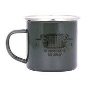 Taza esmaltada US ARMY JEEP 300 ml en color verde con estampado Jeep
