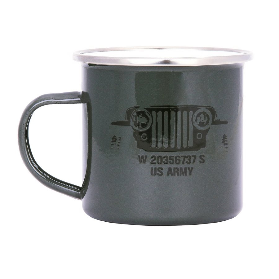 Taza esmaltada US ARMY JEEP 300 ml en color verde con estampado Jeep