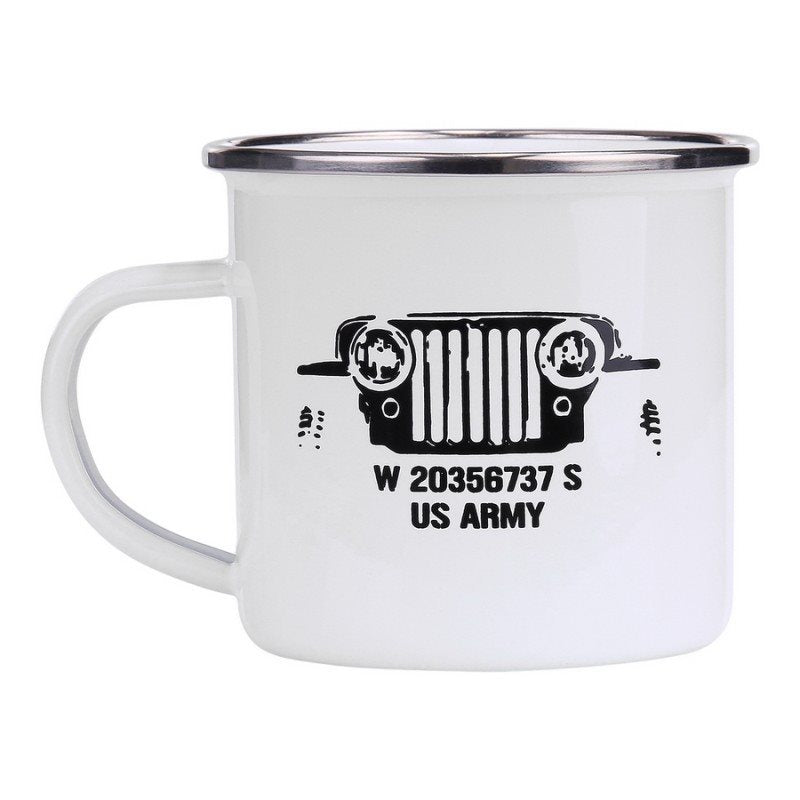Taza esmaltada US ARMY JEEP 300 ml en color verde con estampado Jeep