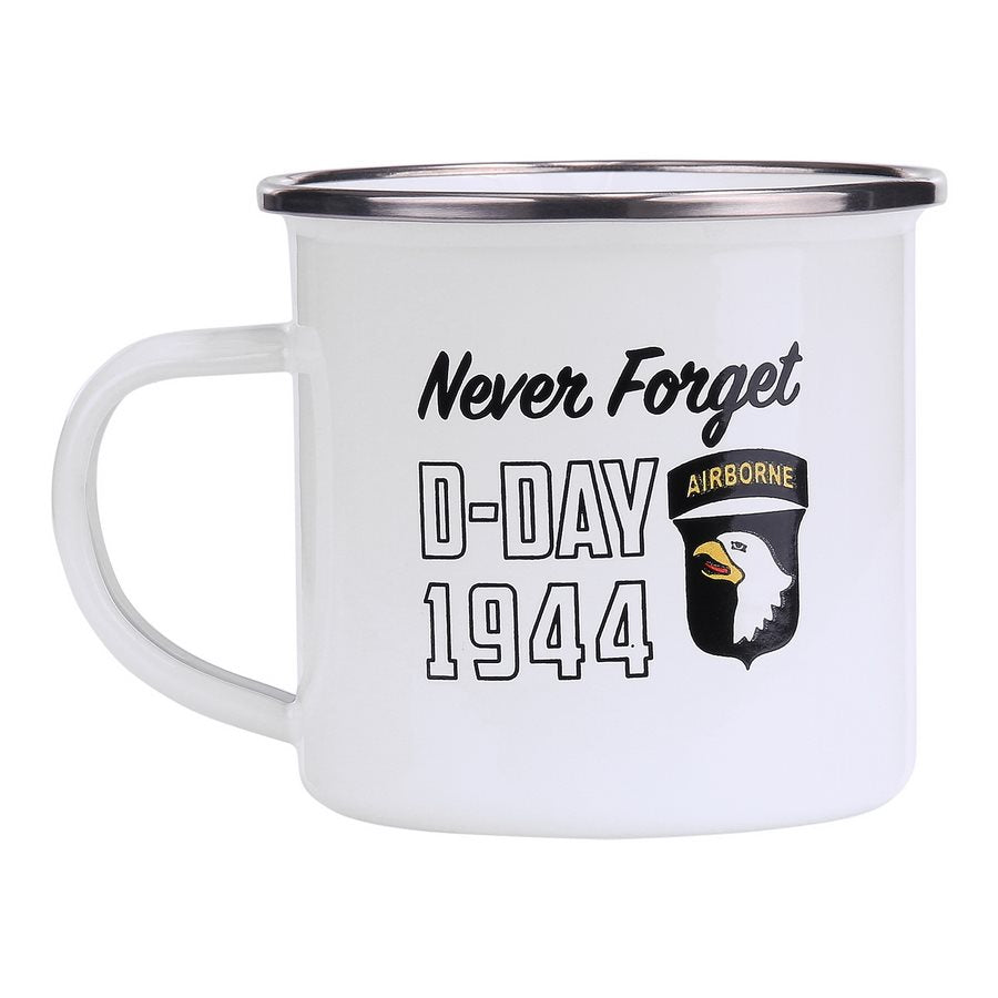 Taza esmaltada D-DAY 1944 300 ml verde con estampado y emblema de la 101.ª División