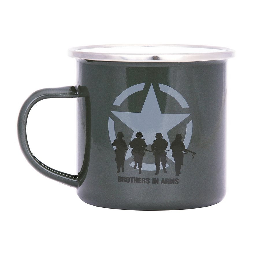 Taza esmaltada BROTHERS IN ARMS 300 ml verde con diseño de soldados y estrella