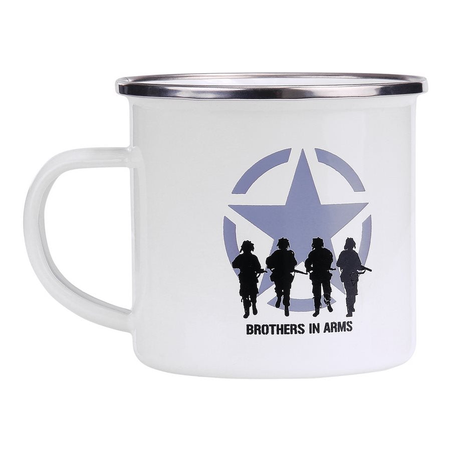 Taza esmaltada BROTHERS IN ARMS 300 ml verde con diseño de soldados y estrella