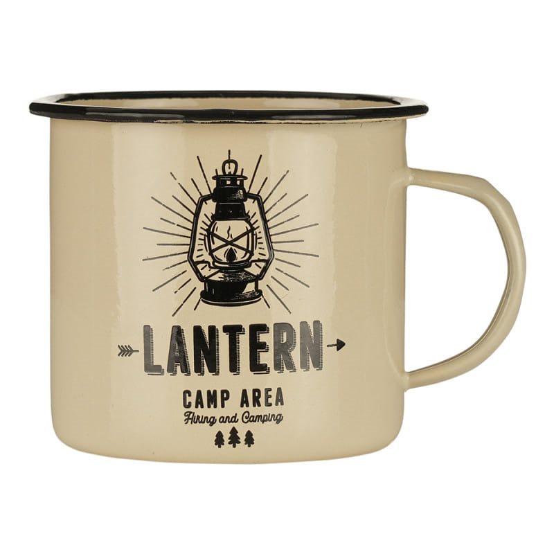 Taza esmaltada Outdoor Lantern 500 ml color arena con estampado de lámpara de petróleo