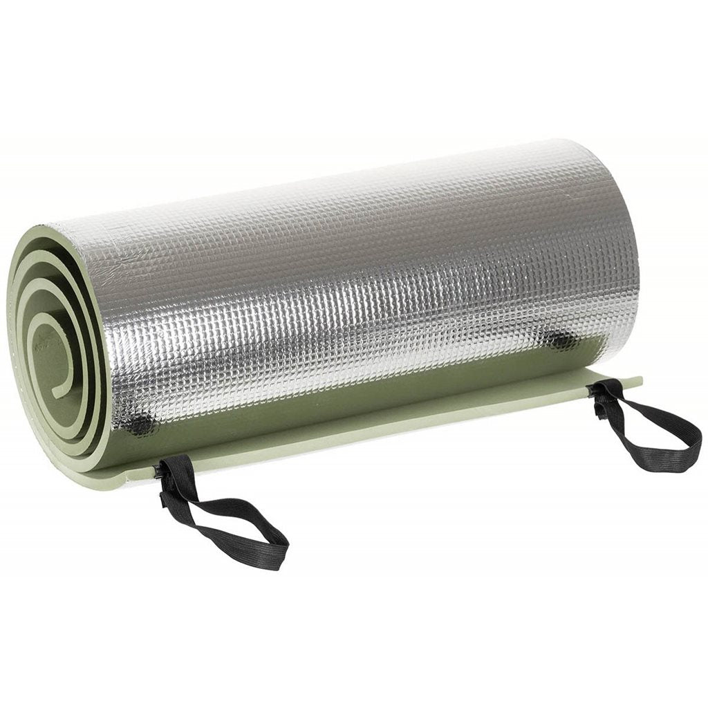 Esterilla verde con lámina de aluminio enrollada con cinta elástica