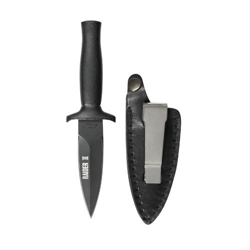 Daga Raider II de acero inoxidable negro mate, longitud total aprox. 16 cm, con funda