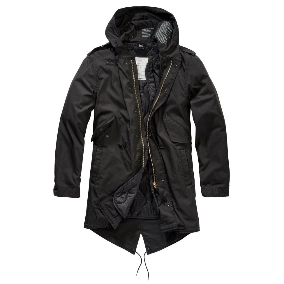 Parka US M51 Fishtail negra con forro desmontable y abertura trasera