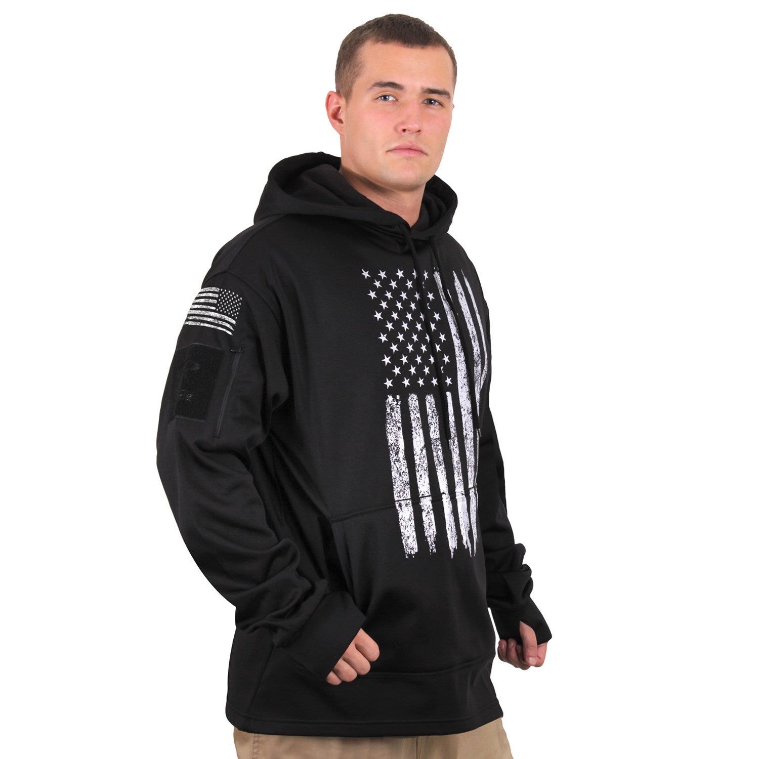 Sudadera negra CONCEALED CARRY con capucha, bolsillo frontal y bolsillo en manga con velcro