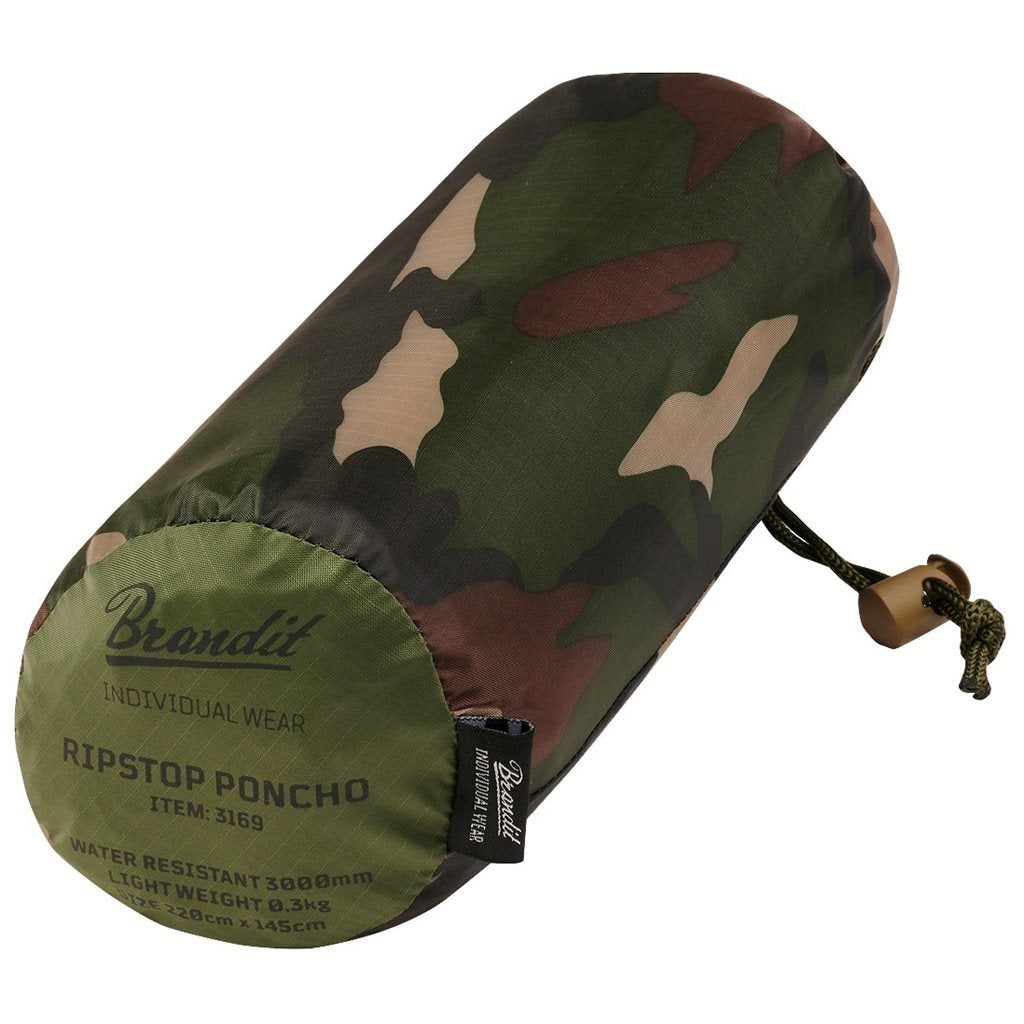 Poncho rip-stop Woodland con funda, poliéster resistente, con ocho corchetes y seis ojales, uso como toldo o refugio