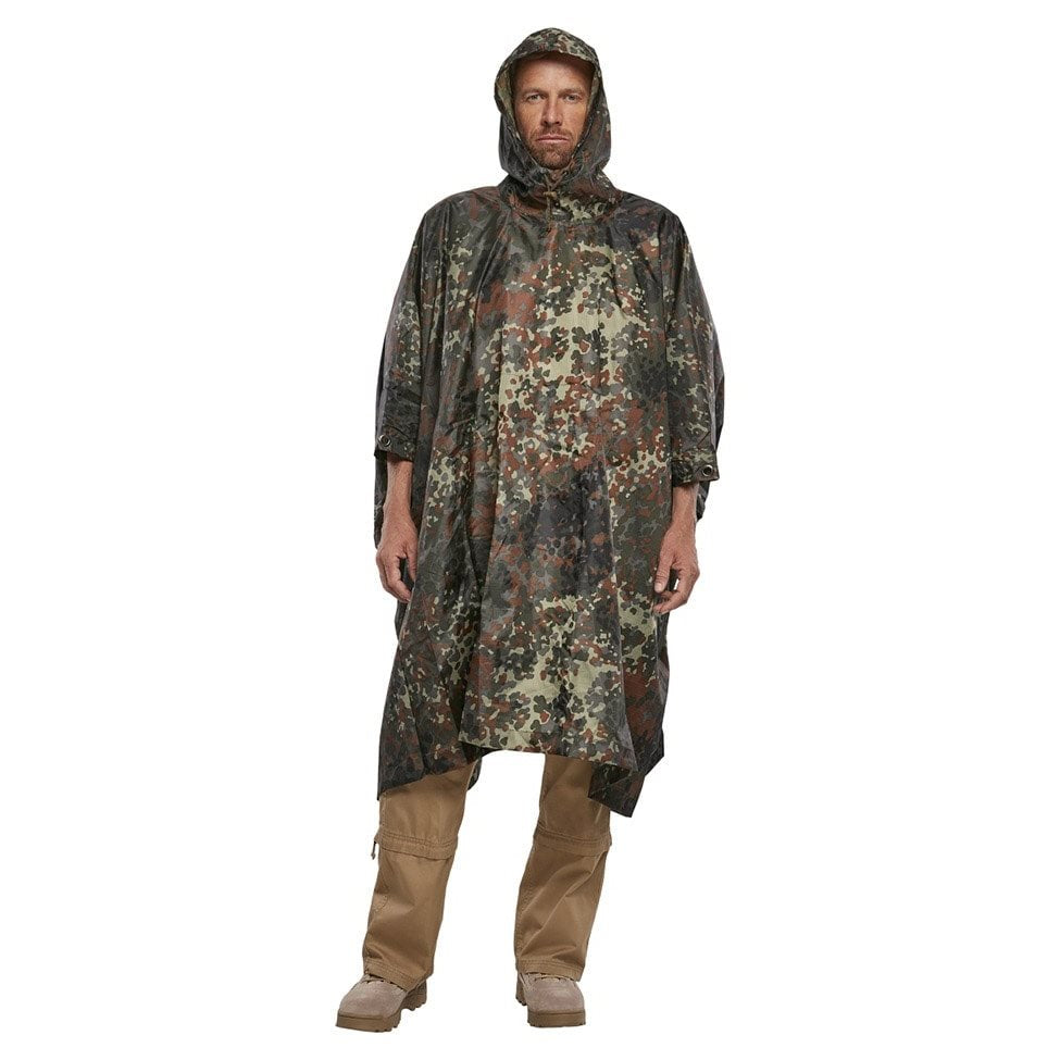 Poncho rip-stop Woodland con funda, poliéster resistente, con ocho corchetes y seis ojales, uso como toldo o refugio