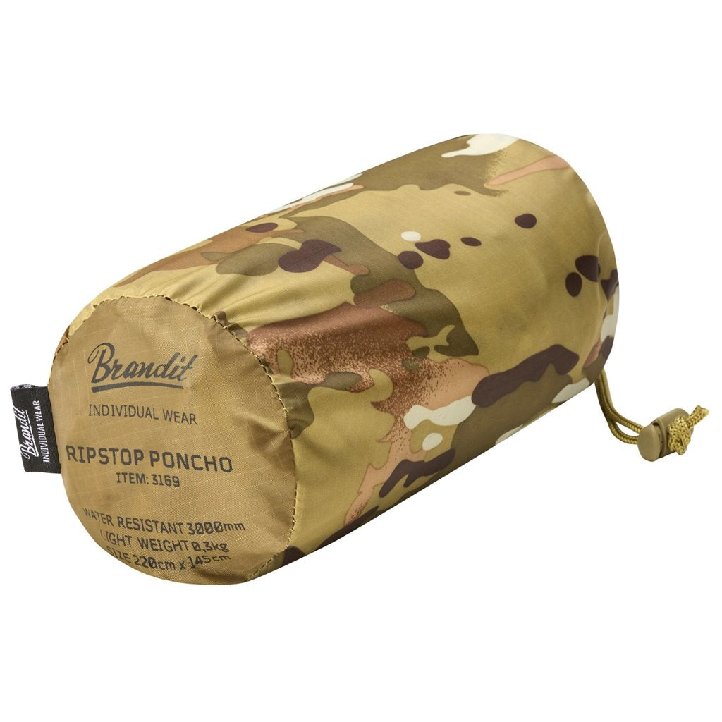 Poncho rip-stop Woodland con funda, poliéster resistente, con ocho corchetes y seis ojales, uso como toldo o refugio