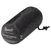 Poncho rip-stop verde con funda plegada, poliester resistente, ocho botones y seis ojales metálicos