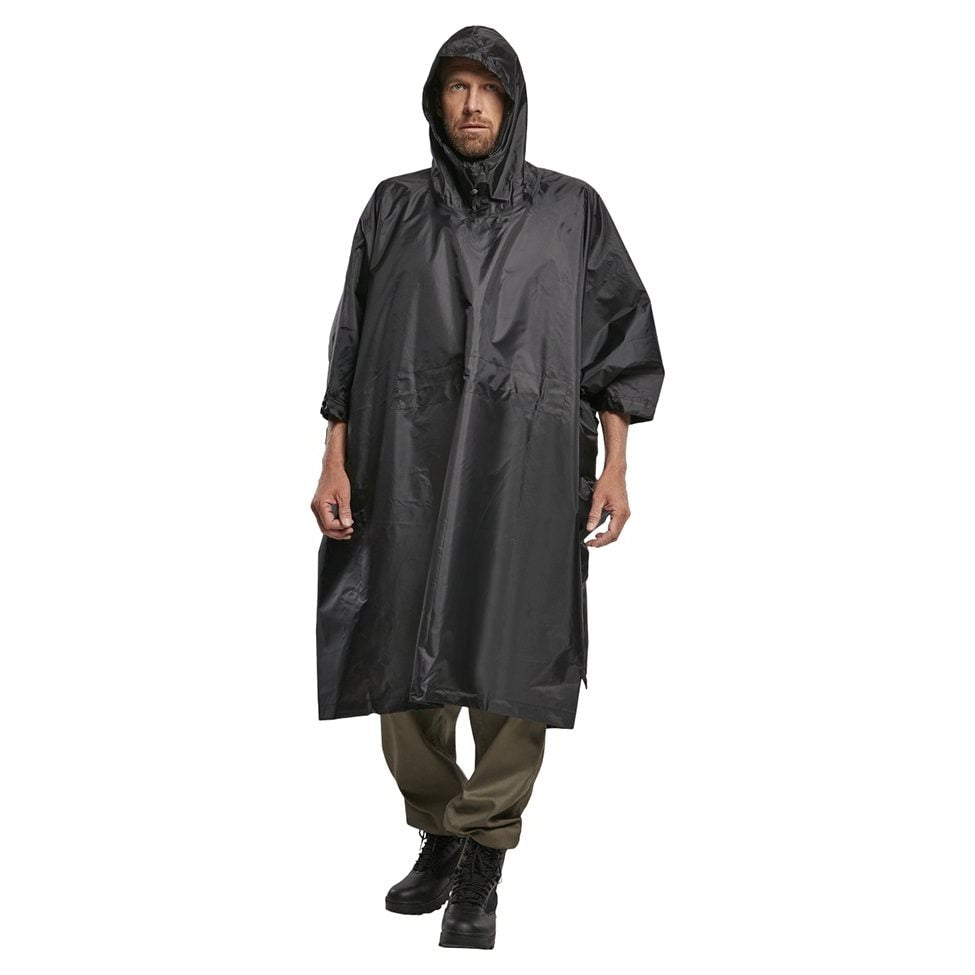 Poncho rip-stop verde con funda plegada, poliester resistente, ocho botones y seis ojales metálicos