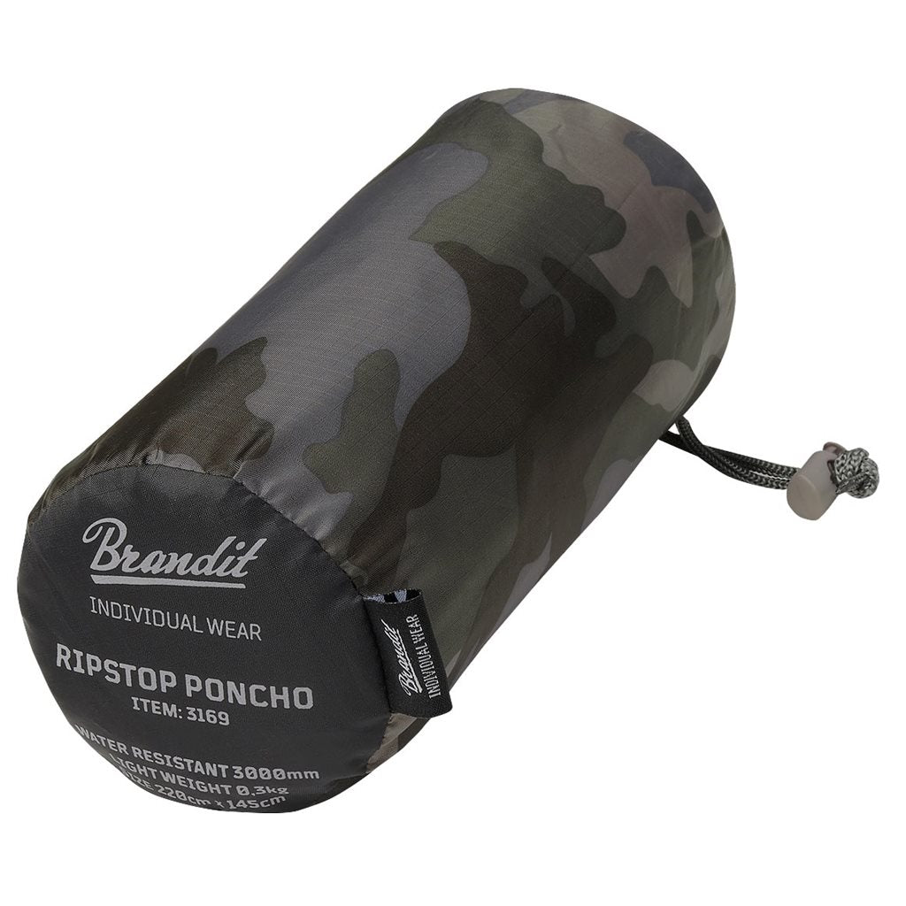 Poncho rip-stop Woodland con funda, poliéster resistente, con ocho corchetes y seis ojales, uso como toldo o refugio