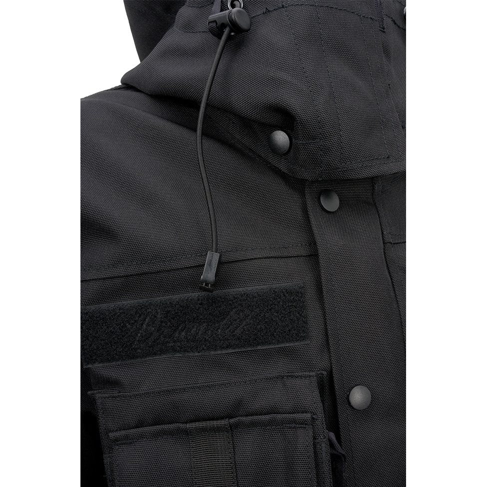 Chaqueta táctica Performance negra de BRANDIT, 900D poliéster y 500D Cordura, con bolsillos y cierre central