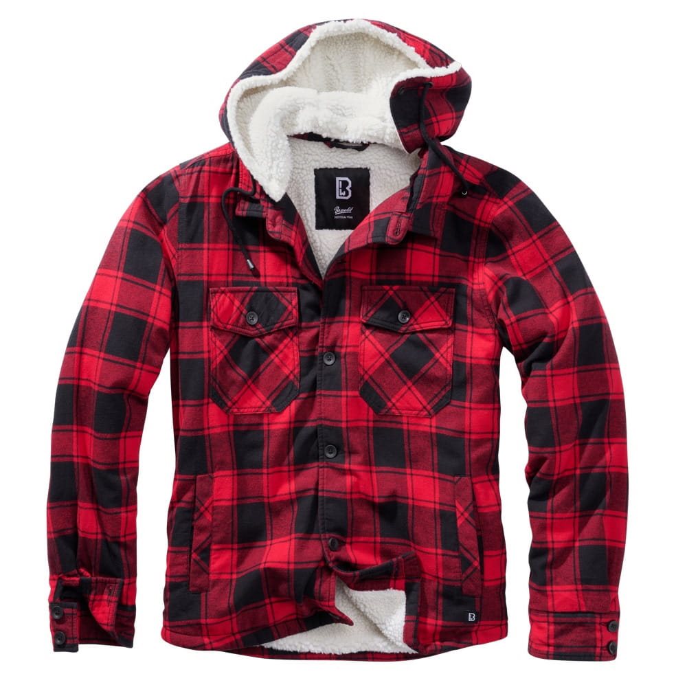 Chaqueta LUMBER con pelo y capucha en color rojo y negro, imagen del producto