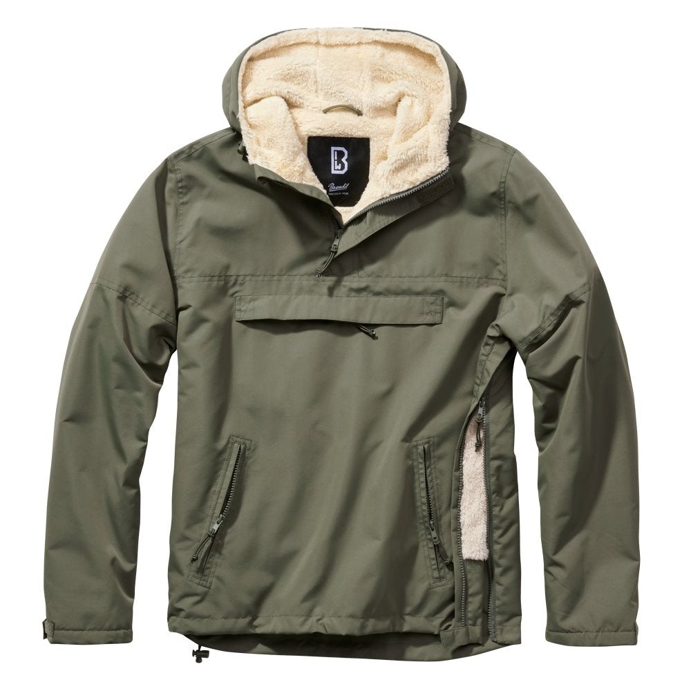 Chaqueta Windbreaker Sherpa Zeená con forro de borrego sintético y tres bolsillos con cremallera, vista frontal