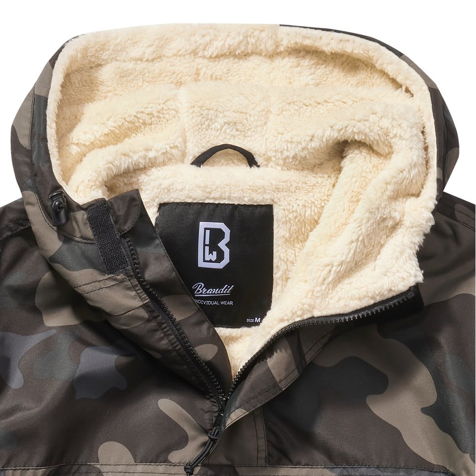 Bunda Windbreaker Sherpa en poliéster con forro de pelo sintético y tres bolsillos con cremallera