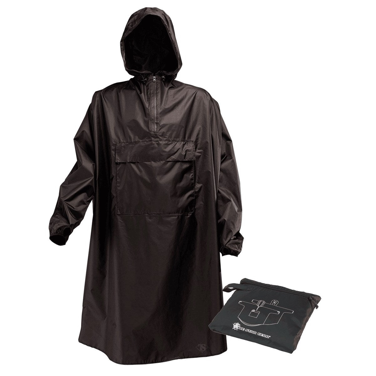 Poncho impermeable SENTINEL negro con bolsillo para guardar la prenda
