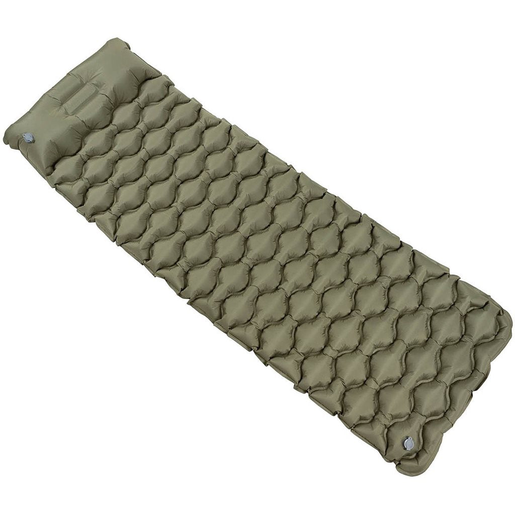 Esterilla hinchable verde 190 x 68 x 6,5 cm con reposacabezas y bolsa de transporte