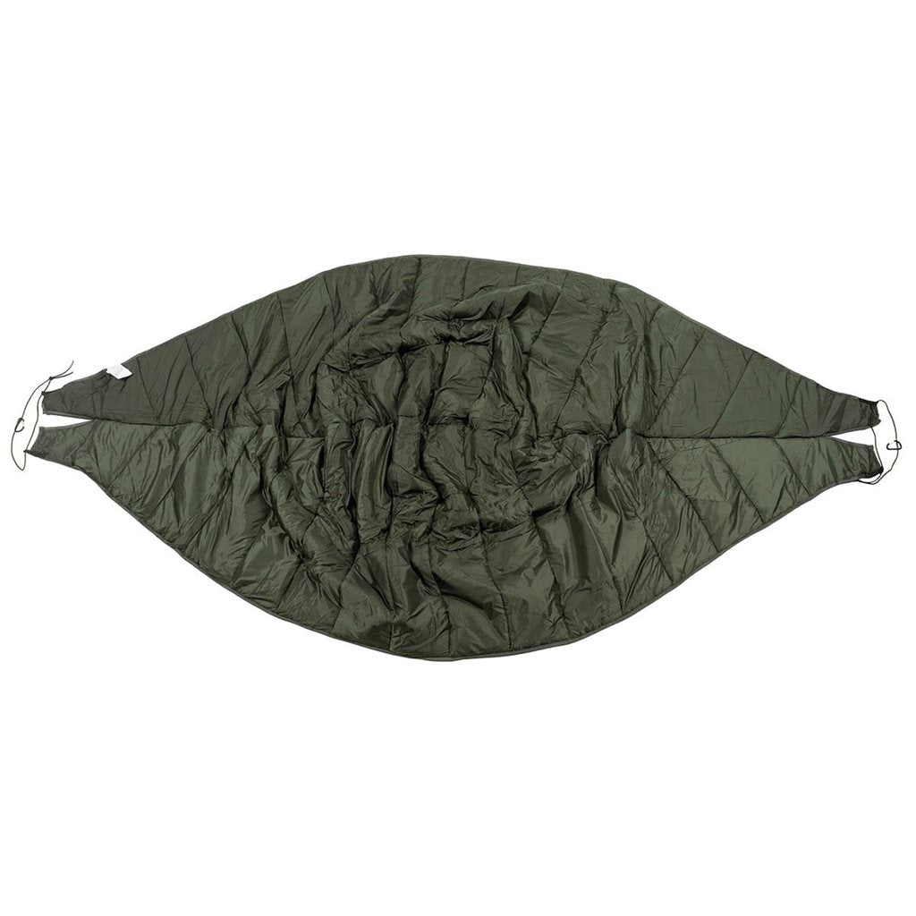 Manta aislante underquilt verde para hamaca con mosquetones y bolsa de compresión