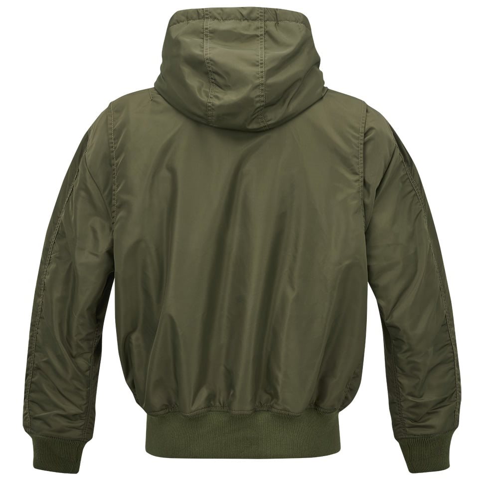 Chaqueta piloto CWU acolchada con capucha verde, vista frontal