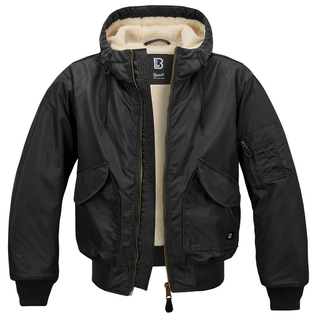 Chaqueta piloto CWU acolchada con capucha negra 3188-2