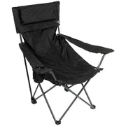 Sillón plegable DELUX negro con reposacabezas acolchado e incluye bolsa de transporte